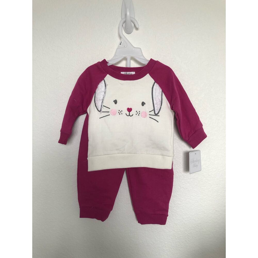 Sterling Baby Pink and White Bunny Lounge Set - 3-6M